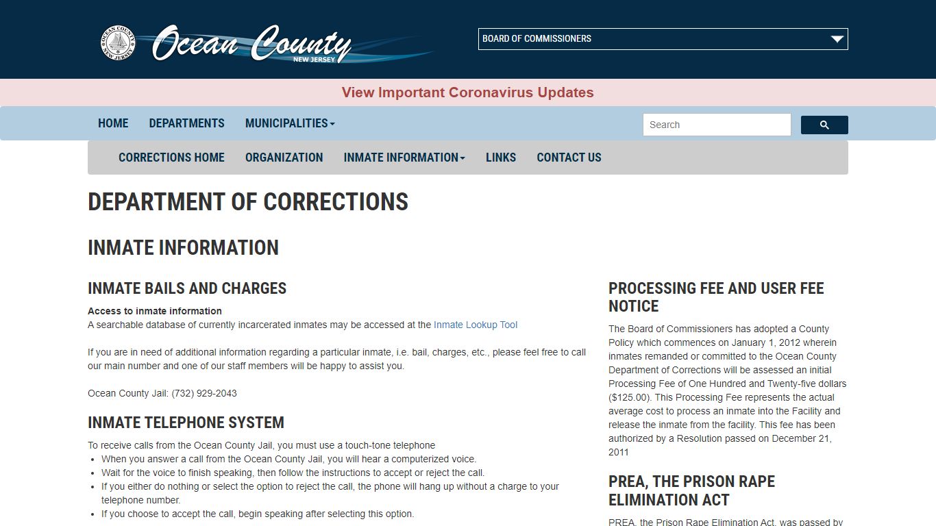 Inmate Information - Ocean County, New Jersey